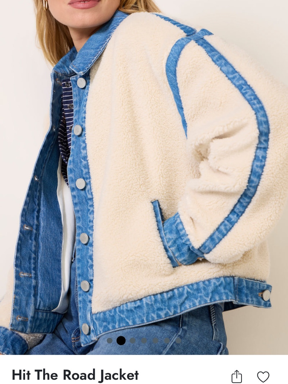 Blank NYC Cream Sherpa Jacket with Blue Denim Trim - Picture 8 of 10